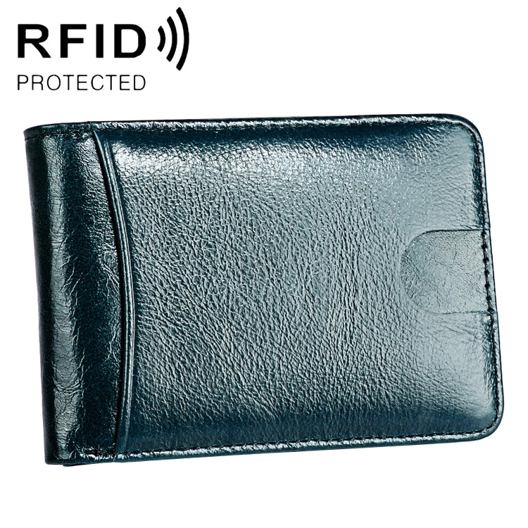 KB186 Antimagnetic RFID Mini Crazy Horse Texture Leather Billfold Card Wallet for Men and Women(Blue)