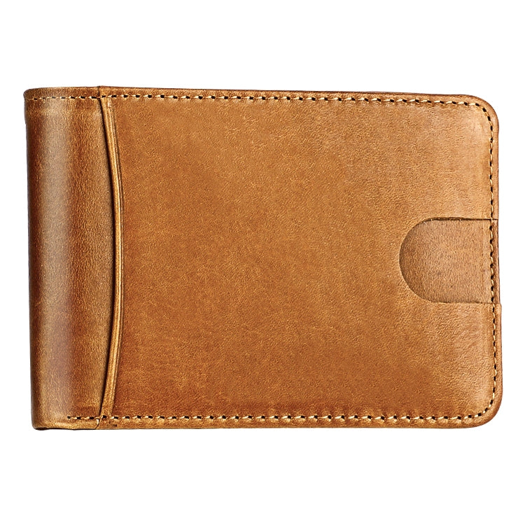 KB186 Antimagnetic RFID Mini Crazy Horse Texture Leather Billfold Card Wallet for Men and Women(Yellowish-brown)