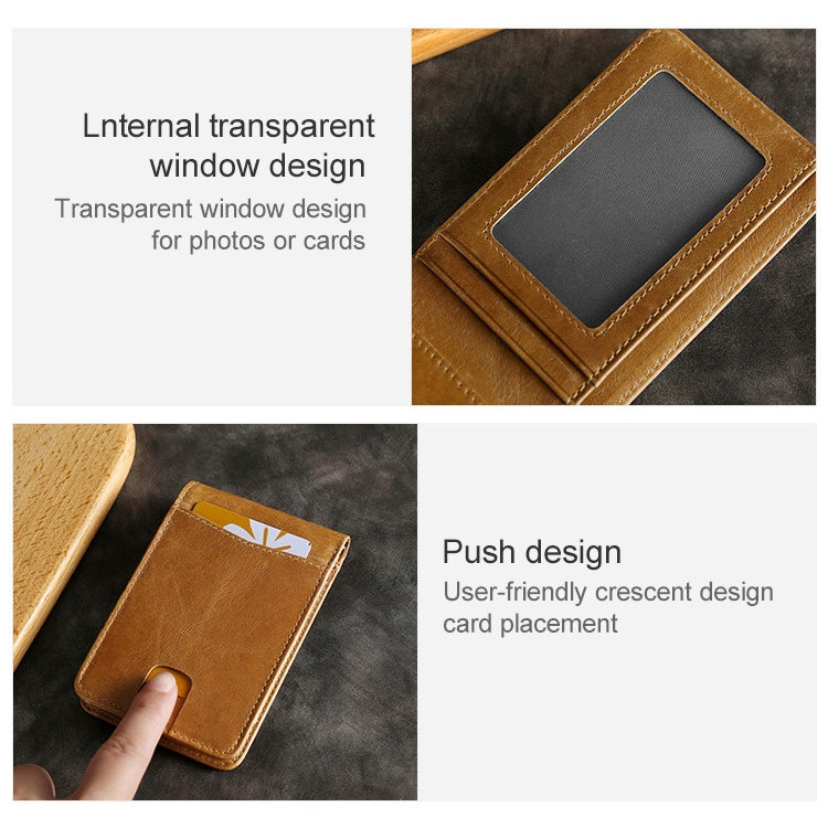 KB186 Antimagnetic RFID Mini Crazy Horse Texture Leather Billfold Card Wallet for Men and Women(Yellowish-brown) - free shipping - PMC Jewellery - Order now!