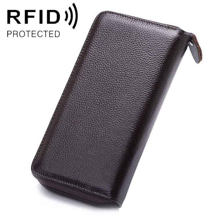 902 Antimagnetic RFID Litchi Texture Women Large Capacity Hand Wallet Purse Phone Bag with Card Slots(Coffee)