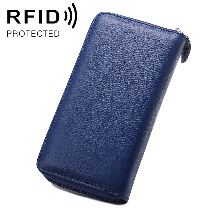 902 Antimagnetic RFID Litchi Texture Women Large Capacity Hand Wallet Purse Phone Bag with Card Slots(Blue)