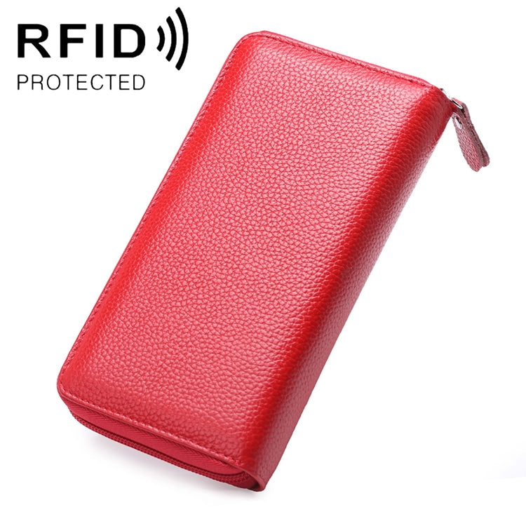902 Antimagnetic RFID Litchi Texture Women Large Capacity Hand Wallet Purse Phone Bag with Card Slots(Watermelon Red)