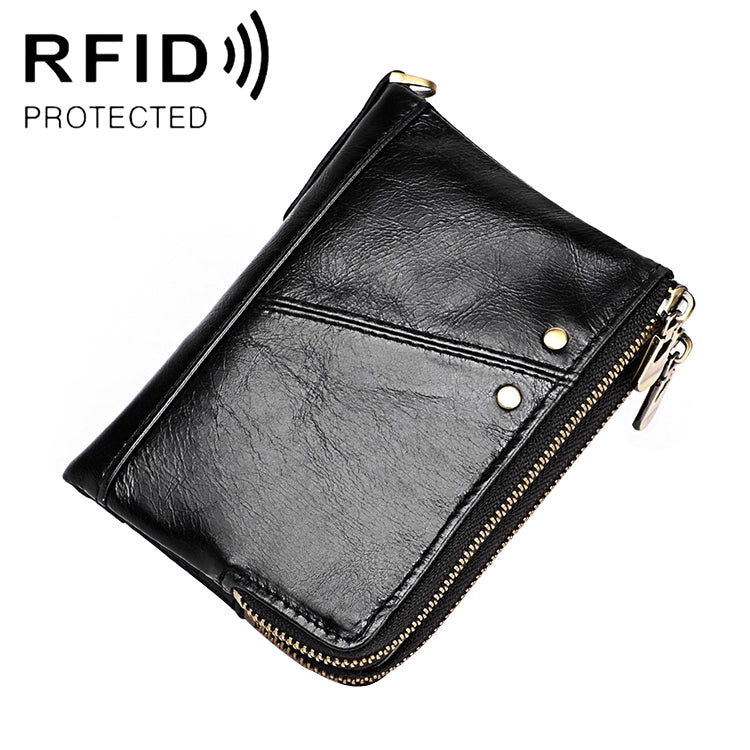 3533 Antimagnetic RFID Top-grain Leather Crazy Horse Texture Men Business Leisure Wallet (Black)