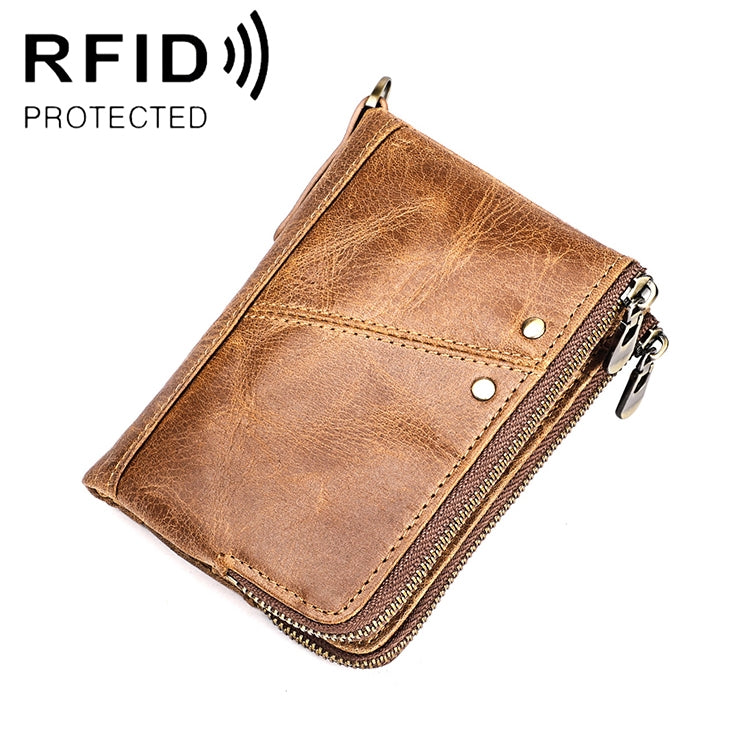 3533 Antimagnetic RFID Top-grain Leather Crazy Horse Texture Men Business Leisure Wallet (Yellowish-brown)