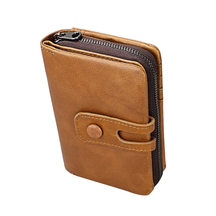 3577 Antimagnetic RFID Men and Women Crazy Horse Texture Leather Zipper Wallet (Yellowish-brown)