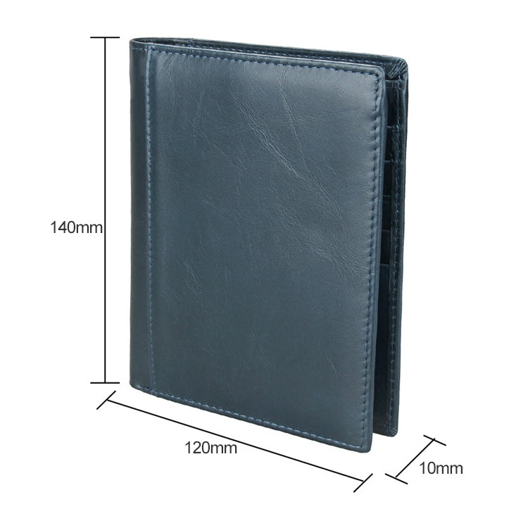 8235 Antimagnetic RFID Multi-function Crazy Horse Texture Leather Wallet Passport Bag(Blue)