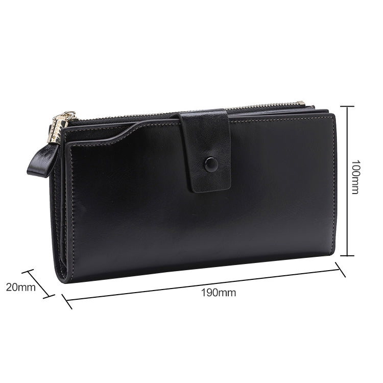 8236 Antimagnetic RFID Multi-function Oil Wax Leather Lady Wallet Large-capacity Purse (Black)