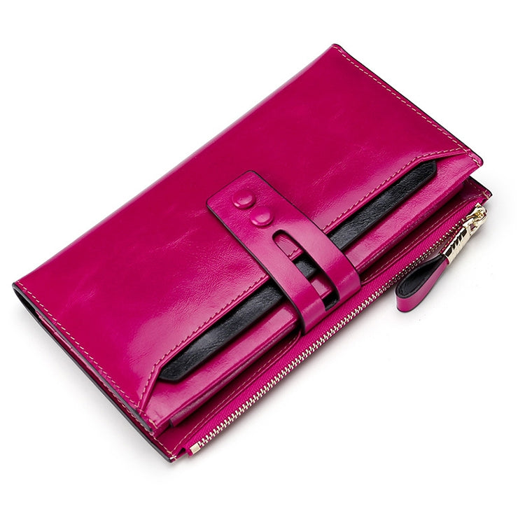 8239 Antimagnetic RFID Multi-function Leather Lady Wallet Large-capacity Purse with Detachable Card Holder(Rose Red)