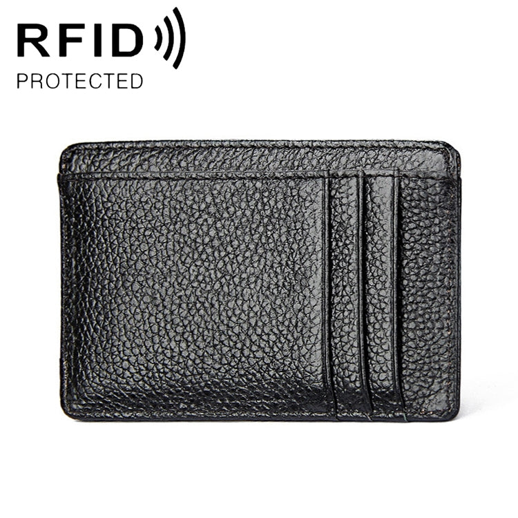 KB37 Antimagnetic RFID Litchi Texture Leather Card Holder Wallet Billfold for Men and Women (Black)