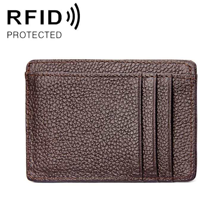 KB37 Antimagnetic RFID Litchi Texture Leather Card Holder Wallet Billfold for Men and Women (Coffee)