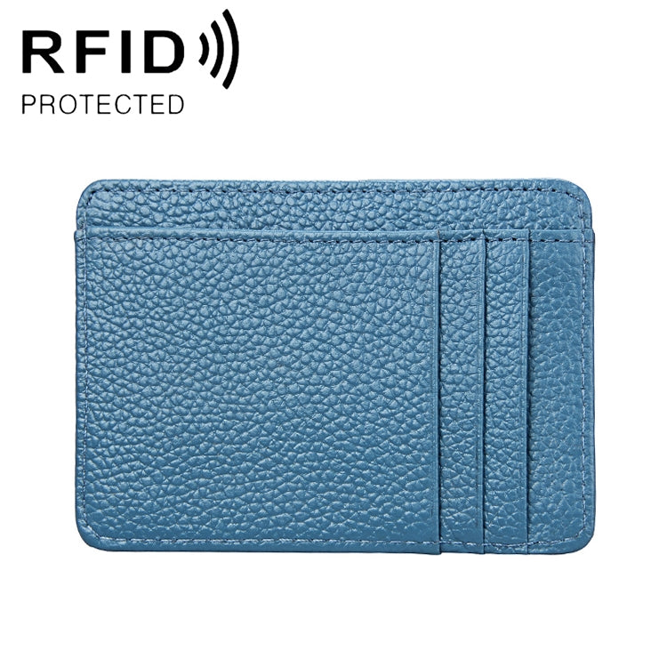 KB37 Antimagnetic RFID Litchi Texture Leather Card Holder Wallet Billfold for Men and Women (Lake Blue)