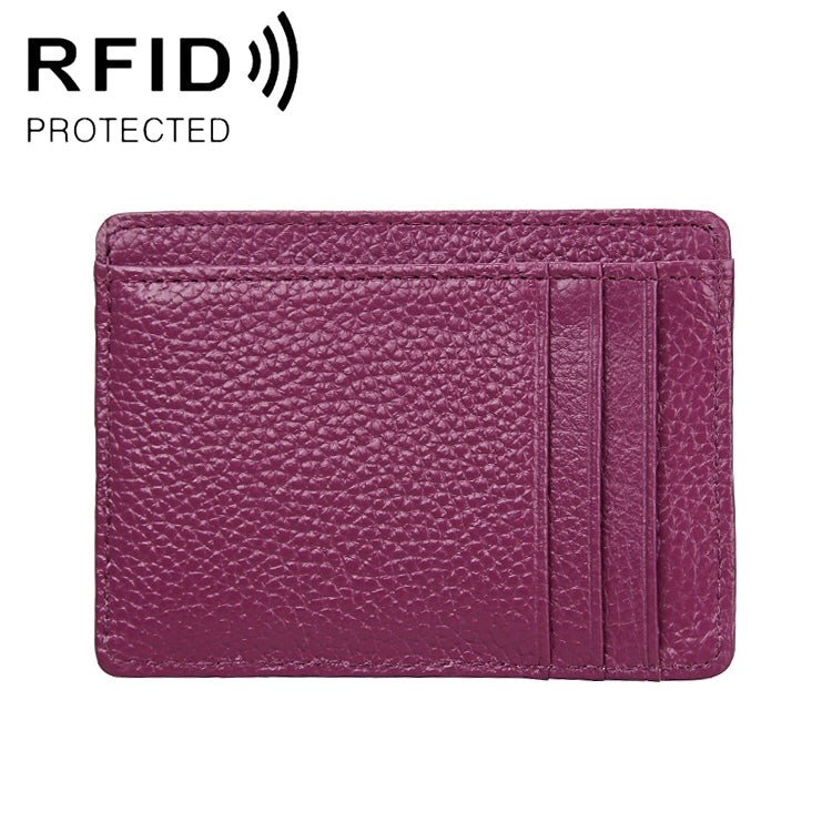 KB37 Antimagnetic RFID Litchi Texture Leather Card Holder Wallet Billfold for Men and Women (Purple)