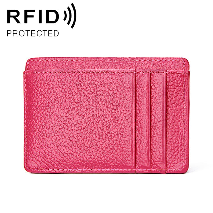 KB37 Antimagnetic RFID Litchi Texture Leather Card Holder Wallet Billfold for Men and Women (Rose Red)
