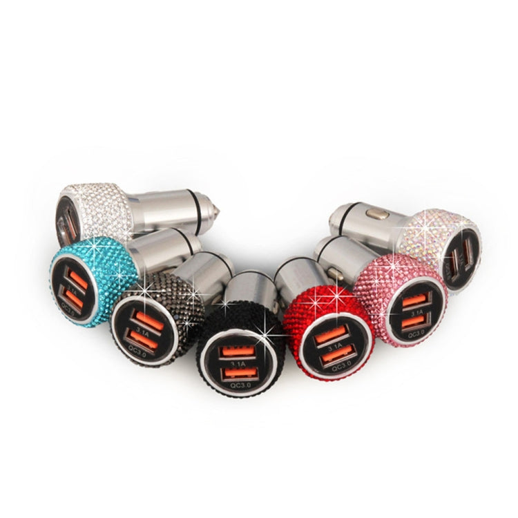 Car Diamond Aluminium Alloy QC3.0 Dual USB Quick Charger(Black) - Car Charger by PMC TechLife | Online Shopping South Africa | PMC TechLife