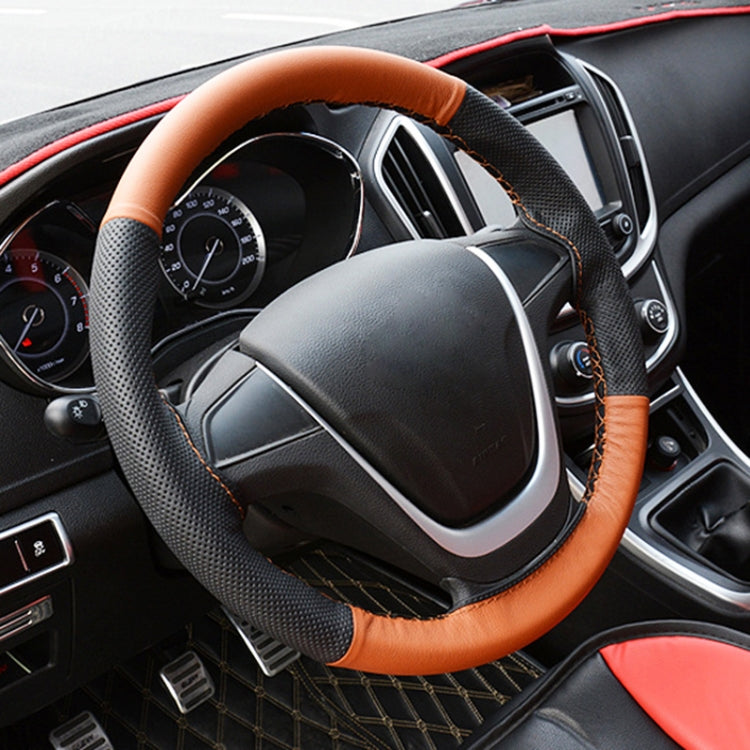 Car Genuine Leather Hand-stitched Adaptation Steering Wheel Cover, For Steering Wheel Size 37-38cm(Black)