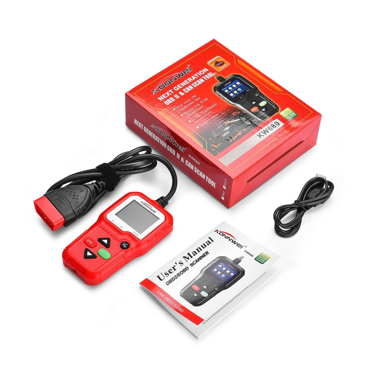 KONNWEI KW680 Mini OBDII Car Auto Diagnostic Scan Tools Auto Scan Adapter Scan Tool (Can Detect Battery and Voltage, Only Detect 12V Gasoline Car)(Red)