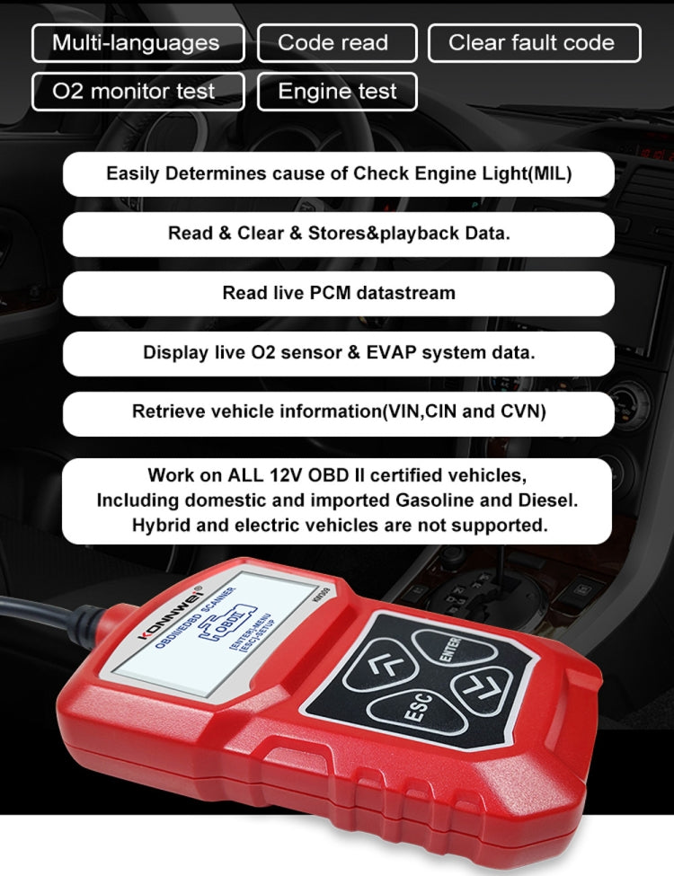 KONNWEI KW309 V309 V310 MS309 Code Reader OBD2 Scanner Diagnostic Tool(Red) - free shipping - PMC Jewellery - Order now!