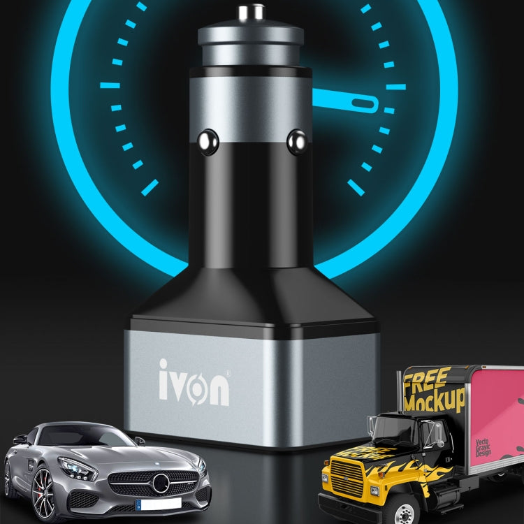 IVON CC43 45W PD 3.0 Dual USB-C / Type-C + QC 3.0 USB Port Square Car Charger - Car Charger by IVON | Online Shopping South Africa | PMC TechLife | Buy Now Pay Later Mobicred