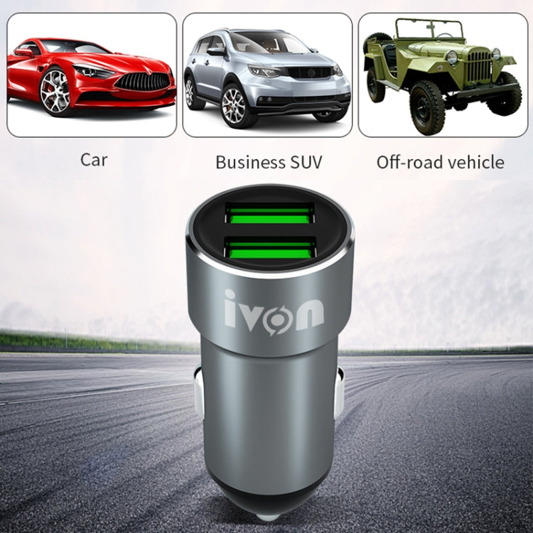 IVON CC38 2.4A Dual USB Car Charger + 1m USB to Micro USB Fast Charge Data Cable Set - Car Charger by IVON | Online Shopping South Africa | PMC TechLife | Buy Now Pay Later Mobicred