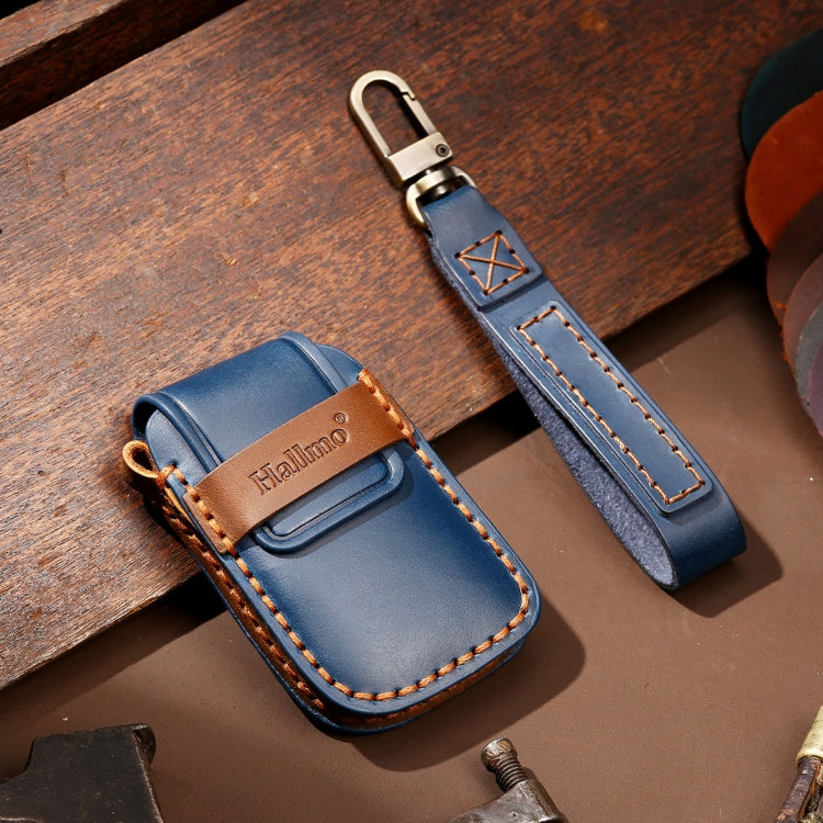 Hallmo Car Cowhide Leather Key Protective Cover Key Case for Volkswagen Lavida B Style(Blue)