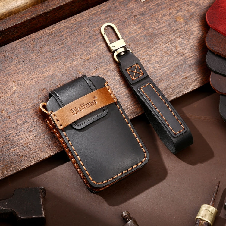 Hallmo Car Cowhide Leather Key Protective Cover Key Case for New Volvo(Black)