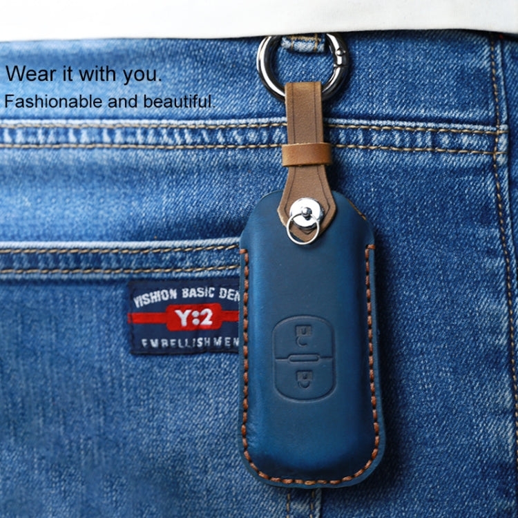 For Mazda Old Style Hallmo Car Cowhide Leather Key Protective Cover Key Case, Two Keys Version(Blue) - free shipping - PMC TechLife - Order now!