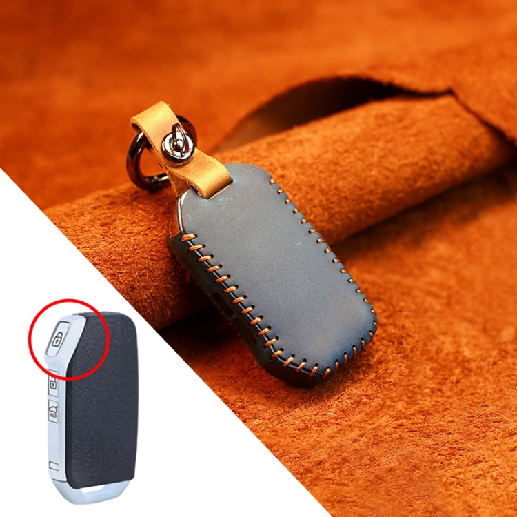 For Kia Car Cowhide Leather Key Protective Cover Key Case, Square Version (Blue)