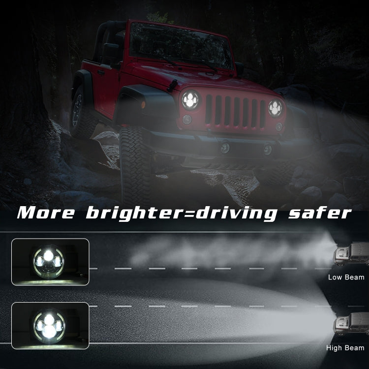 7 inch H4 / H13 DC 9V-30V 3000LM 3000K-6000K 25W Car Round Shape LED Headlight Lamps for Jeep Wrangler, with Angel Eye(White Light)