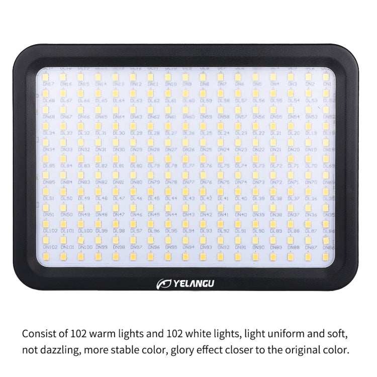 YELANGU YLG0504B 204 LEDs 1000LM 3300-5600K No Polar Dimmable Studio Light Video & Photo Light for Canon, Nikon, DSLR Cameras
