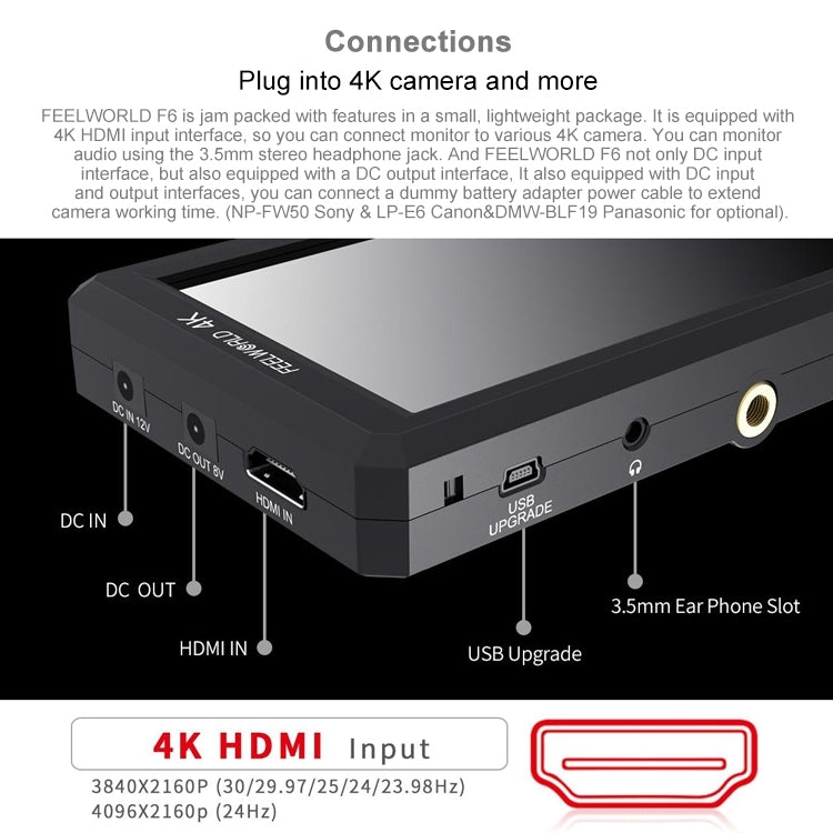 FEELWORLD F6 1920x1080 5.5 inch IPS Screen HDMI 4K Camera Field Monitor