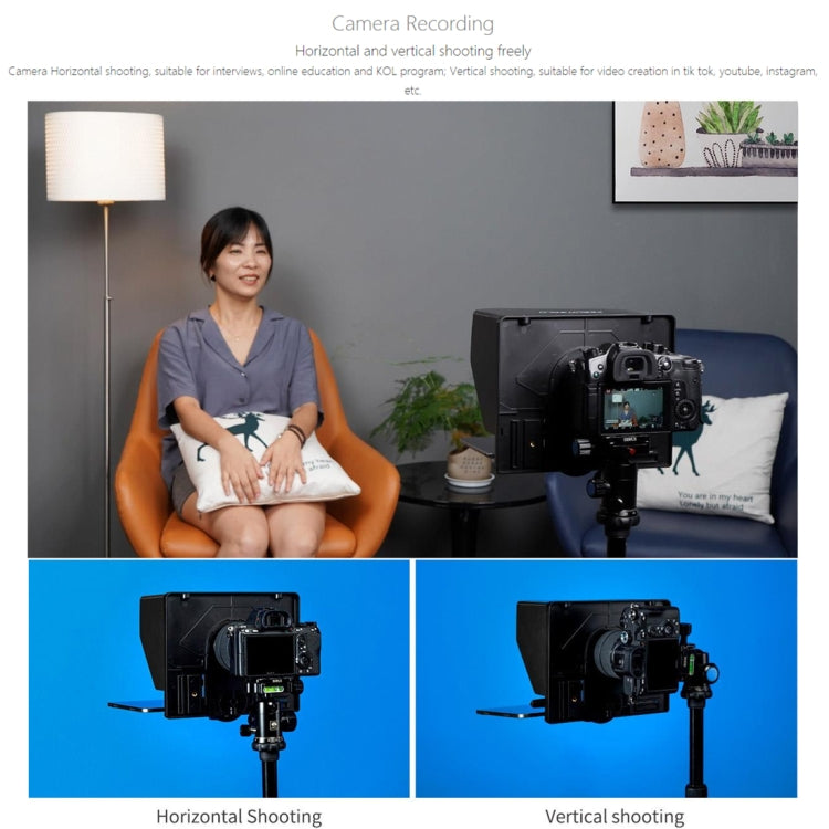 FEELWORLD TP10 Portable 10-inch Folding Teleprompter with Remote Control Lens Adapter Ring For Below 10 inches Smartphone / Tablet (Black)