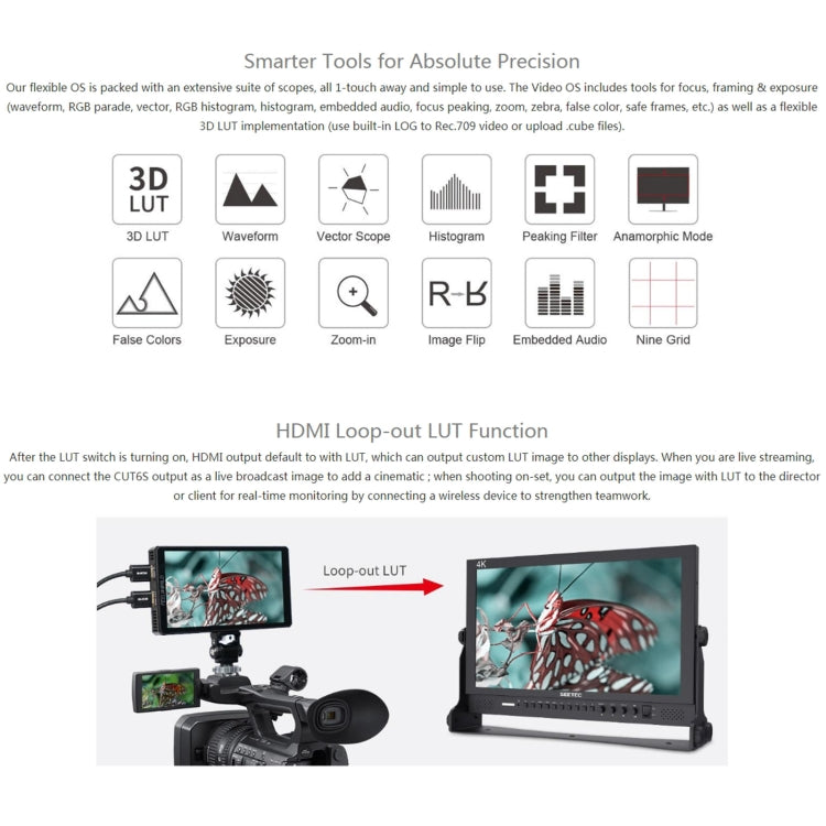FEELWORLD CUT6S 6-inch Touch Screen Monitor Recorder FHD IPS 4K HDMI 3G-SDI Camera Field Monitor (Black)