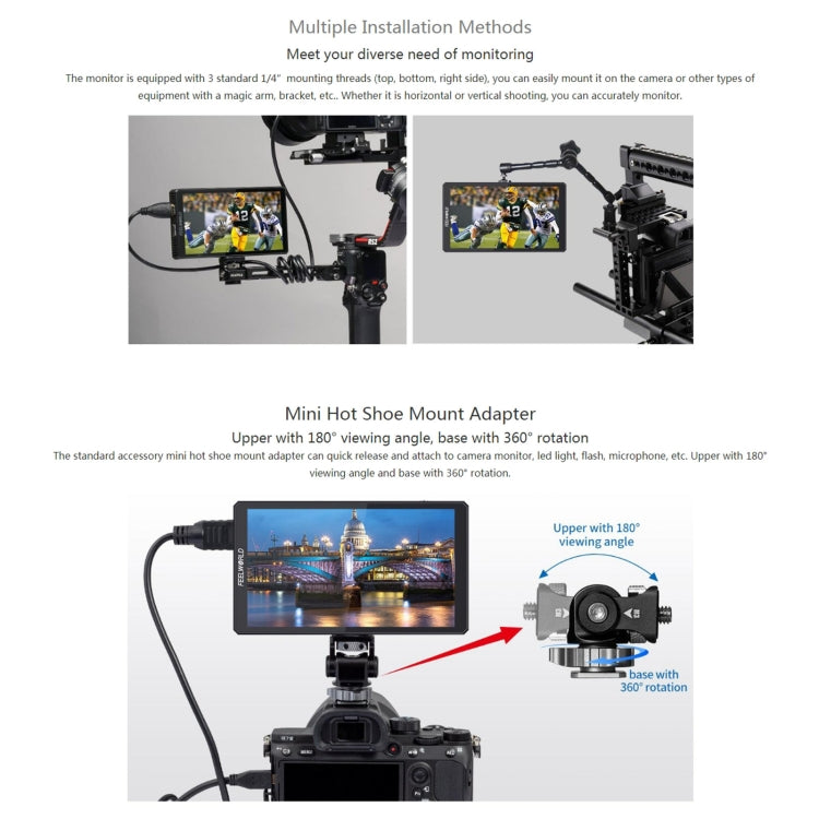 FEELWORLD CUT6S 6-inch Touch Screen Monitor Recorder FHD IPS 4K HDMI 3G-SDI Camera Field Monitor (Black) - free shipping - PMC TechLife - Order now!