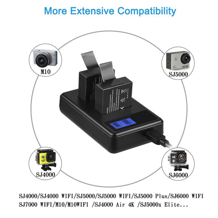 SJCAM SJ7000 / SJ6000 / SJ5000 / SJ4000 Battery LCD Screen Dual Batteries Charger, Displays Charging Capacity(Black) - Battery USB Charger by PMC Jewellery | Online Shopping South Africa | PMC Jewellery | Buy Now Pay Later Mobicred