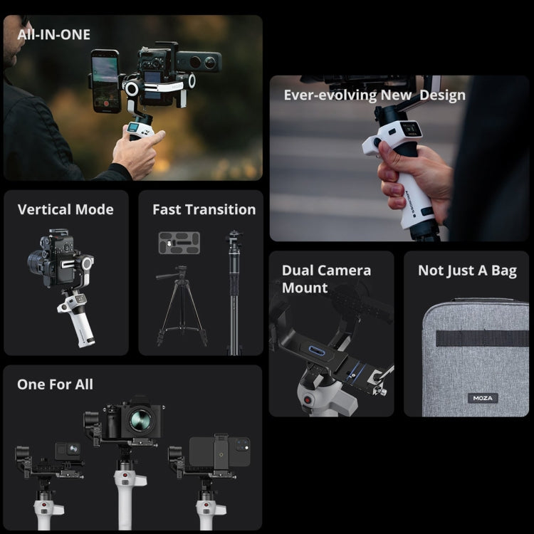 MOZA AirCross S 3 Axis Foldable Handheld Gimbal Stabilizer for DSLR Cameras and Smart Phone (White) - free shipping - PMC Jewellery - Order now!