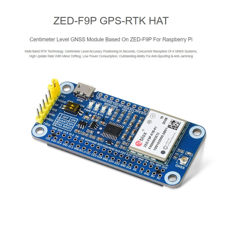 Waveshare ZED-F9P GPS-RTK HAT Centimeter Level Accuracy Multi-Band RTK Differential GPS Module for Raspberry Pi - free shipping - PMC Jewellery - Order now!