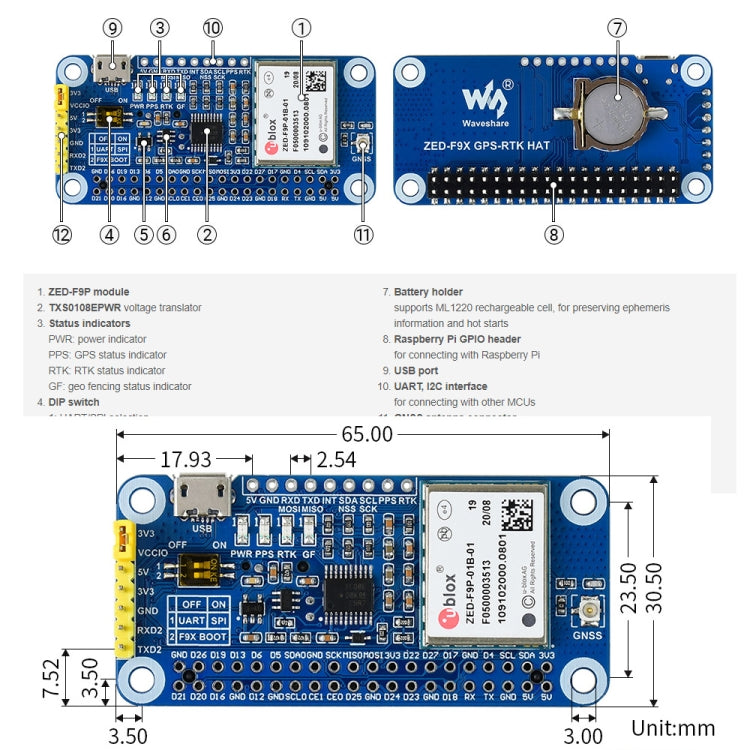 Waveshare ZED-F9P GPS-RTK HAT Centimeter Level Accuracy Multi-Band RTK Differential GPS Module for Raspberry Pi - free shipping - PMC Jewellery - Order now!