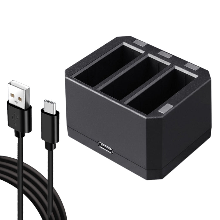USB Triple Batteries Charger with LED Indicator Light for DJI OSMO Action(Black)