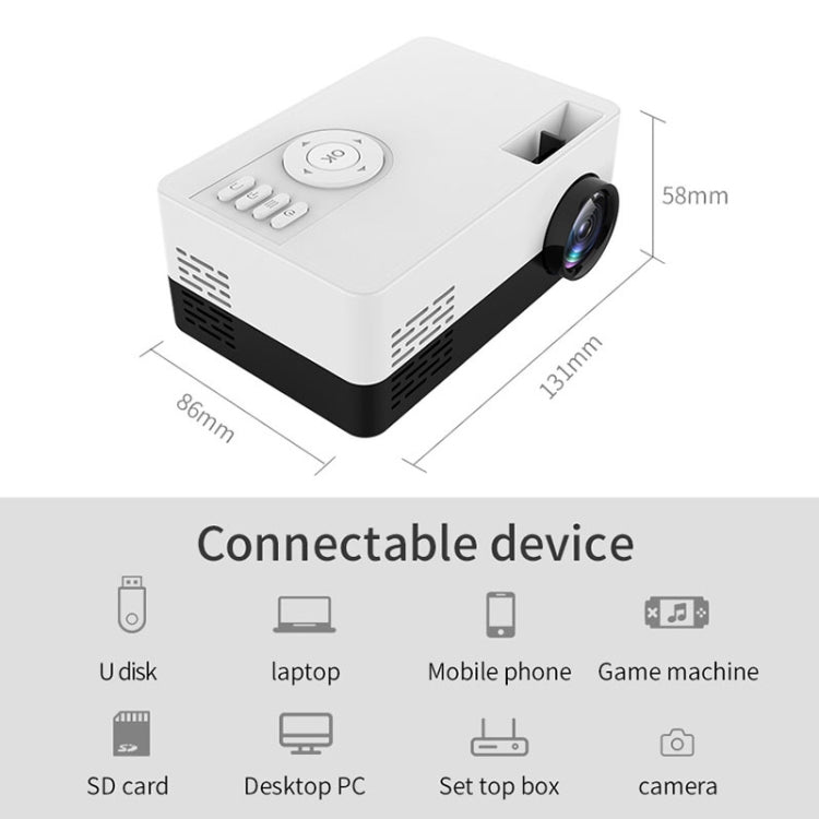 J15 1920 x 1080P HD Household Mini LED Projector with Tripod Mount Support AV / HDMI x 1 / USB x1 / TF x 1, Plug Type:EU Plug(Black White)