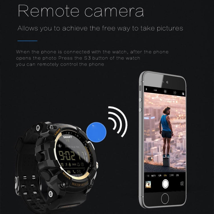 Lokmat MK16 LCD Screen 50m Waterproof Smart Watch, Support Information Reminder / Remote Camera / Walking Motion Monitor(Black) - free shipping - PMC Jewellery - Order now!