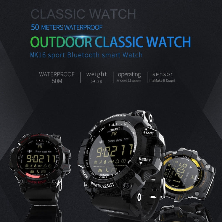 Lokmat MK16 LCD Screen 50m Waterproof Smart Watch, Support Information Reminder / Remote Camera / Walking Motion Monitor(Black) - free shipping - PMC Jewellery - Order now!