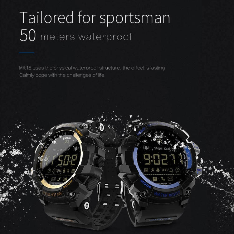 Lokmat MK16 LCD Screen 50m Waterproof Smart Watch, Support Information Reminder / Remote Camera / Walking Motion Monitor(Black) - free shipping - PMC Jewellery - Order now!