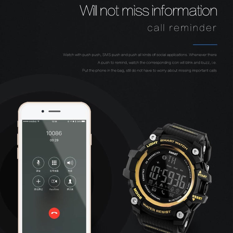 Lokmat MK16 LCD Screen 50m Waterproof Smart Watch, Support Information Reminder / Remote Camera / Walking Motion Monitor(Black) - free shipping - PMC Jewellery - Order now!