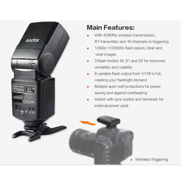 Godox TT520II 433MHZ Wireless 1/300s-1/2000s HSS Flash Speedlite Camera Top Fill Light for Canon / Nikon DSLR Cameras(Black) - free shipping - PMC Jewellery - Order now!