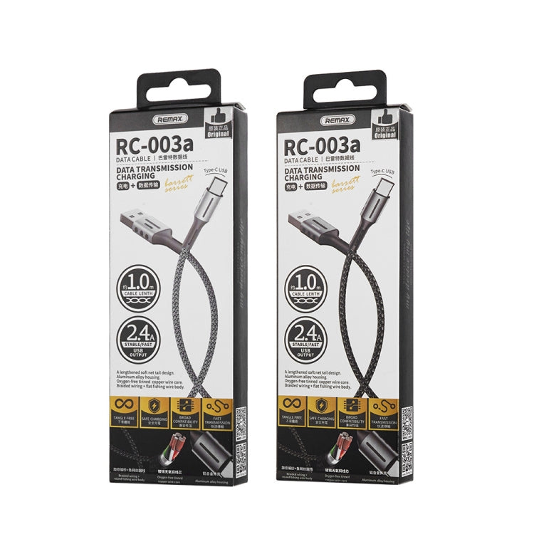 Remax RC-003a 2.4A Type-C / USB-C Barrett Series Charging Data Cable, Length: 1m(Black)