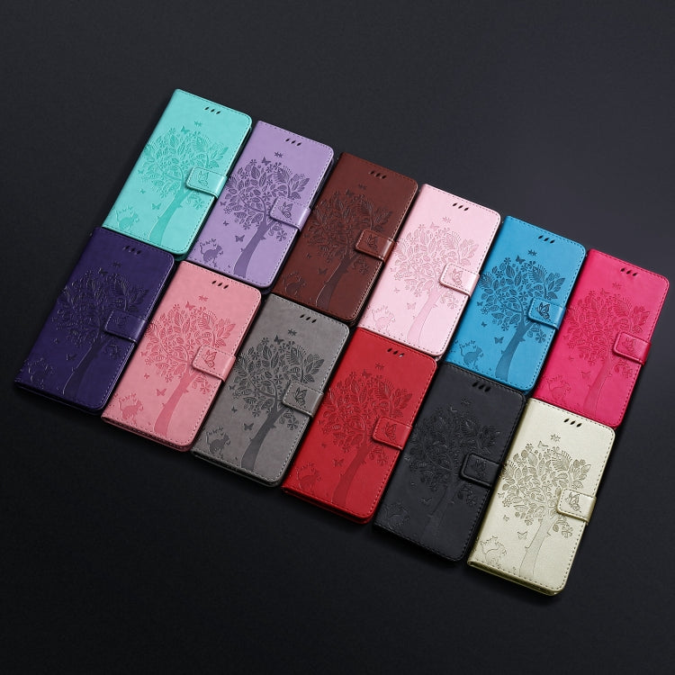 For OPPO Reno5 5G Tree & Cat Pattern Pressed Printing Horizontal Flip PU Leather Case with Holder & Card Slots & Wallet & Lanyard(Gray) - OPPO Cases by PMC TechLife | Online Shopping South Africa | PMC TechLife | Buy Now Pay Later Mobicred