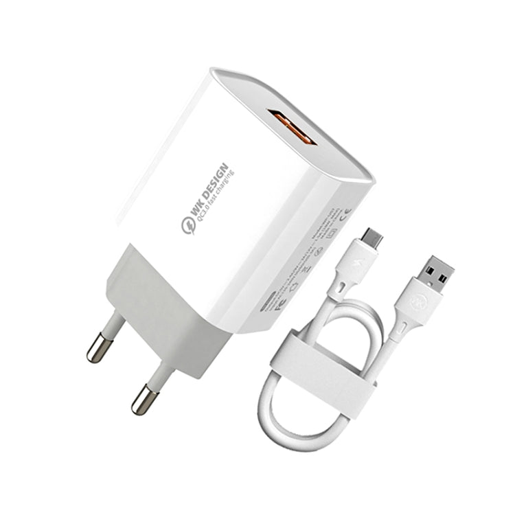 WK WP-U57 Max 18W Maxspeed QC3.0 Fast Charger + USB to Micro USB Data Cable, Plug Type:EU Plug