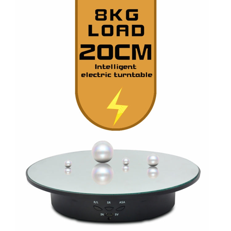 20cm USB Electric Rotating Turntable Display Stand Video Shooting Props Turntable for Photography, Load: 8kg(White Mirror) - free shipping - PMC Jewellery - Order now!