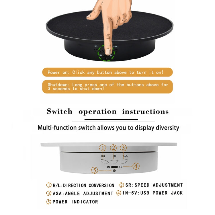 20cm USB Electric Rotating Turntable Display Stand Video Shooting Props Turntable for Photography, Load: 8kg(White Mirror) - free shipping - PMC Jewellery - Order now!