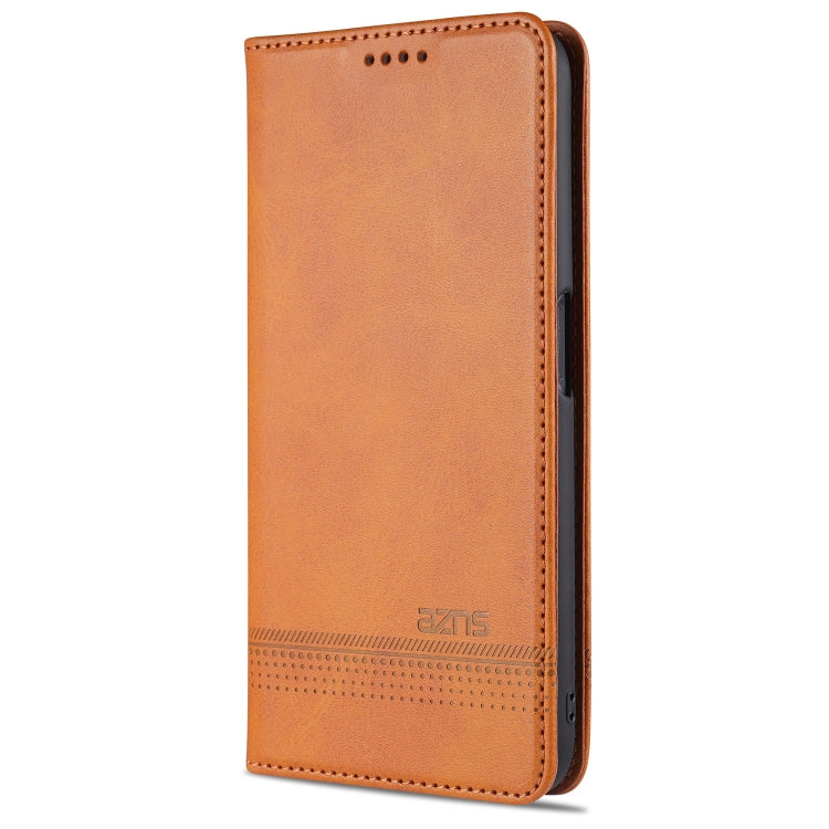 For OPPO A74 (5G) AZNS Magnetic Calf Texture Horizontal Flip Leather Case with Card Slots & Holder & Wallet(Light Brown)